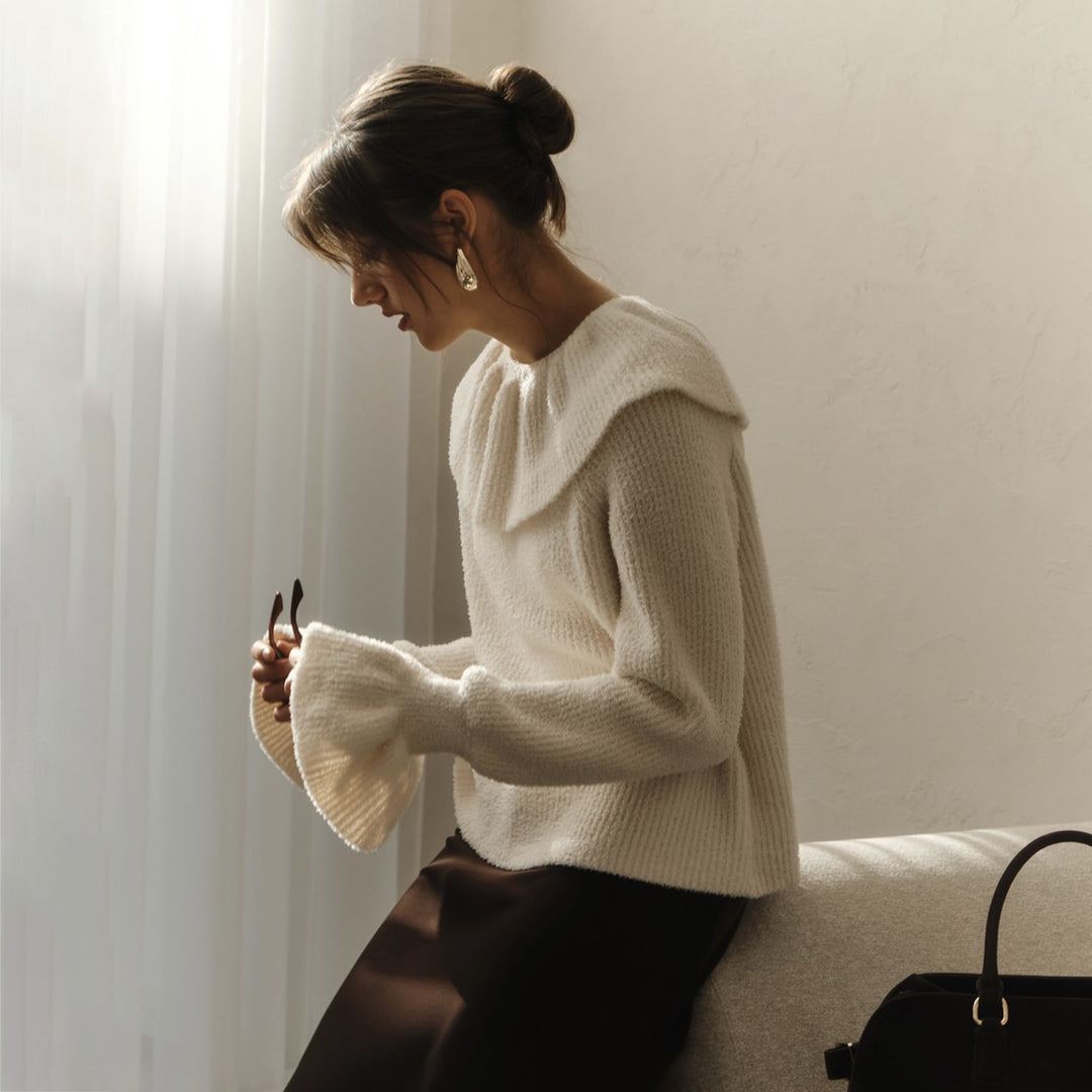 Kvinder Cozy Strikket Sweater med Flæseærmer Stilla
