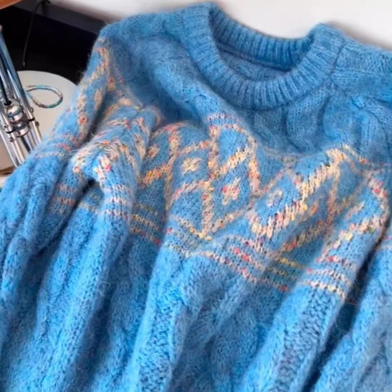 Kvindernes chunky strikkede sweater med nordisk mønster og blødt materiale Stilla