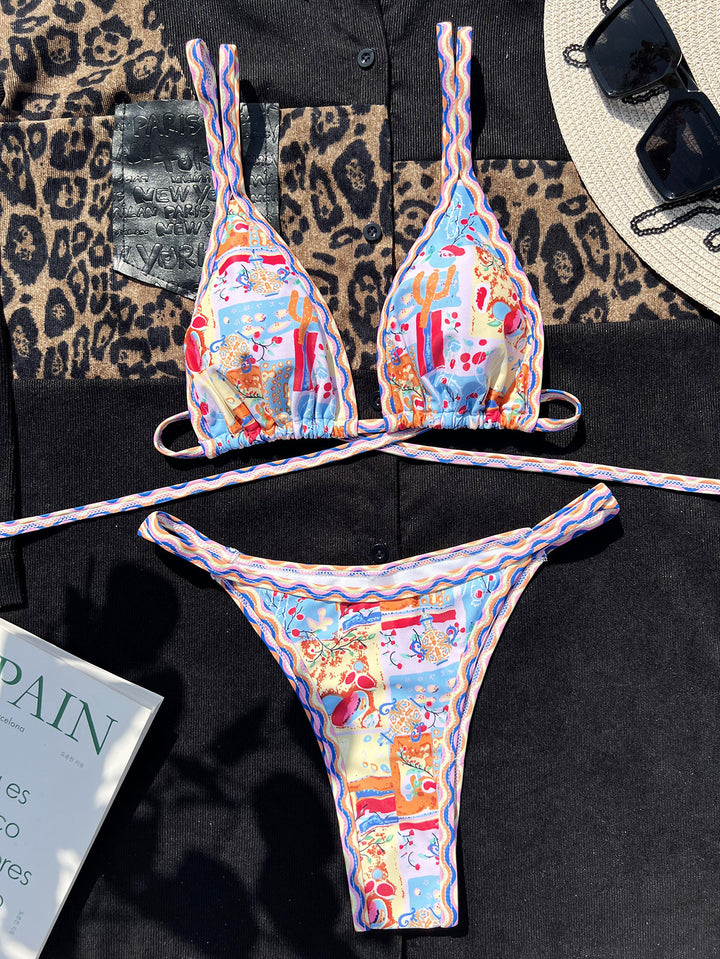 Dame Triangel-Bikini med detalje-kærligt mønster og justerbare stropper Stilla