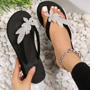Dame Trendy Flip-Flops med glitrende blomstersmykke Stilla