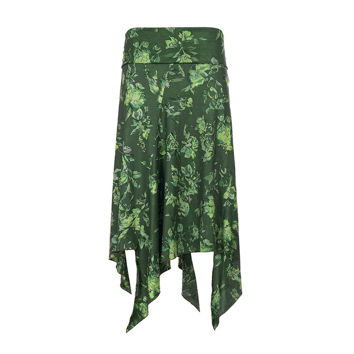 Damen asymmetrischer Maxi-Rock mit floralen Akzenten und elastischem Bund Skovae