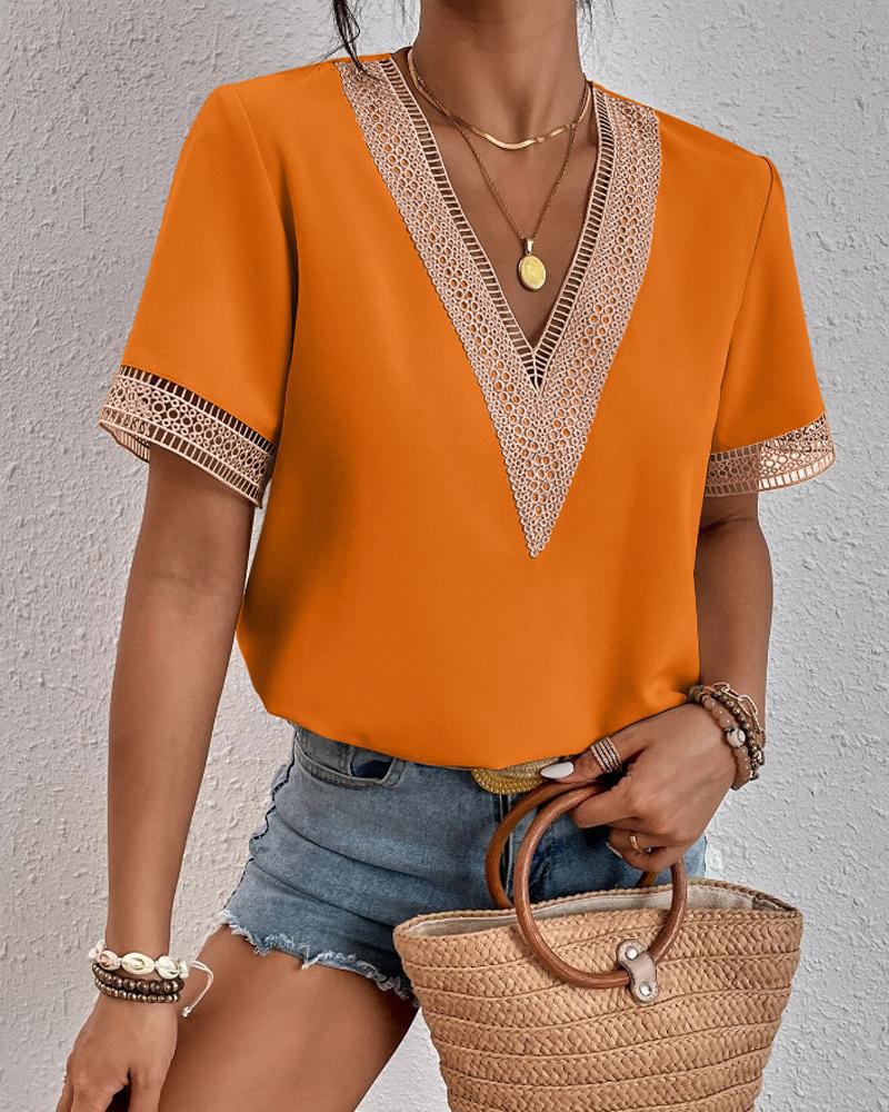 Dame elegant spids dekoreret V-hals bluse Stilla