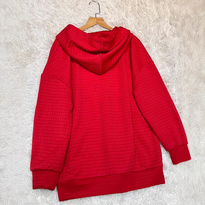 Dame Hoodie med struktureret vaffeldesign og dekorative knapper Stilla