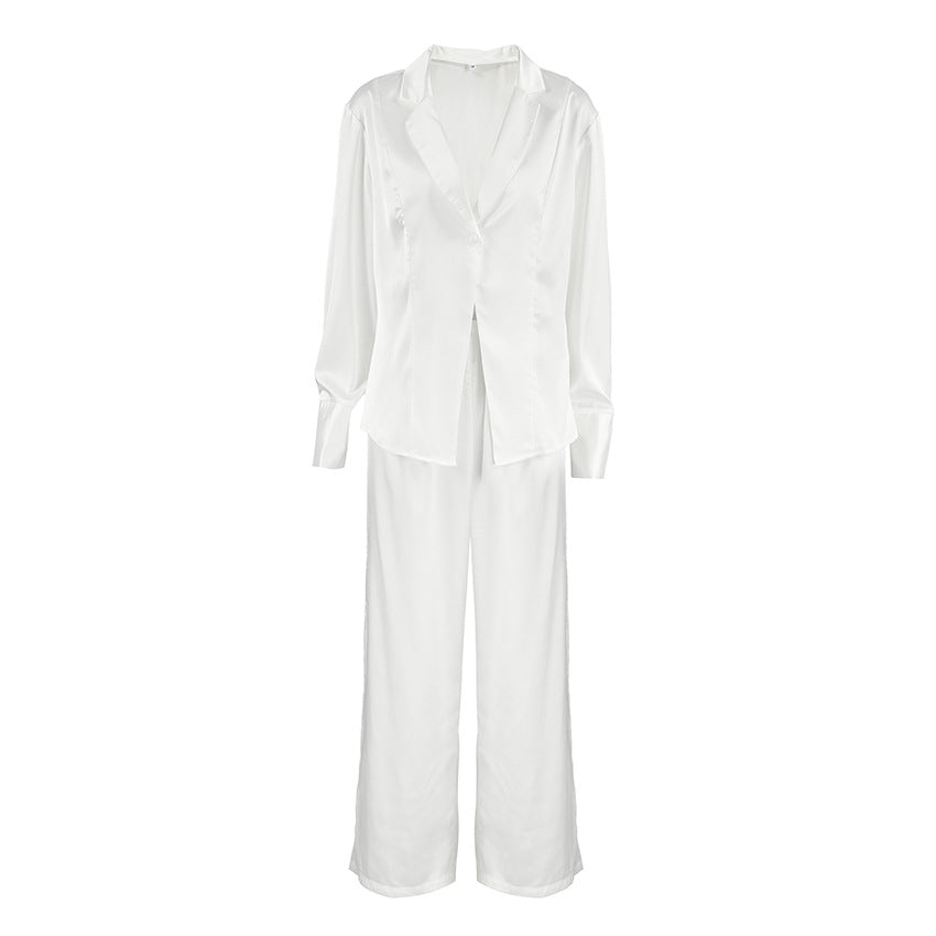Dame raffineret satin-blazer-bukse-kombination Stilla