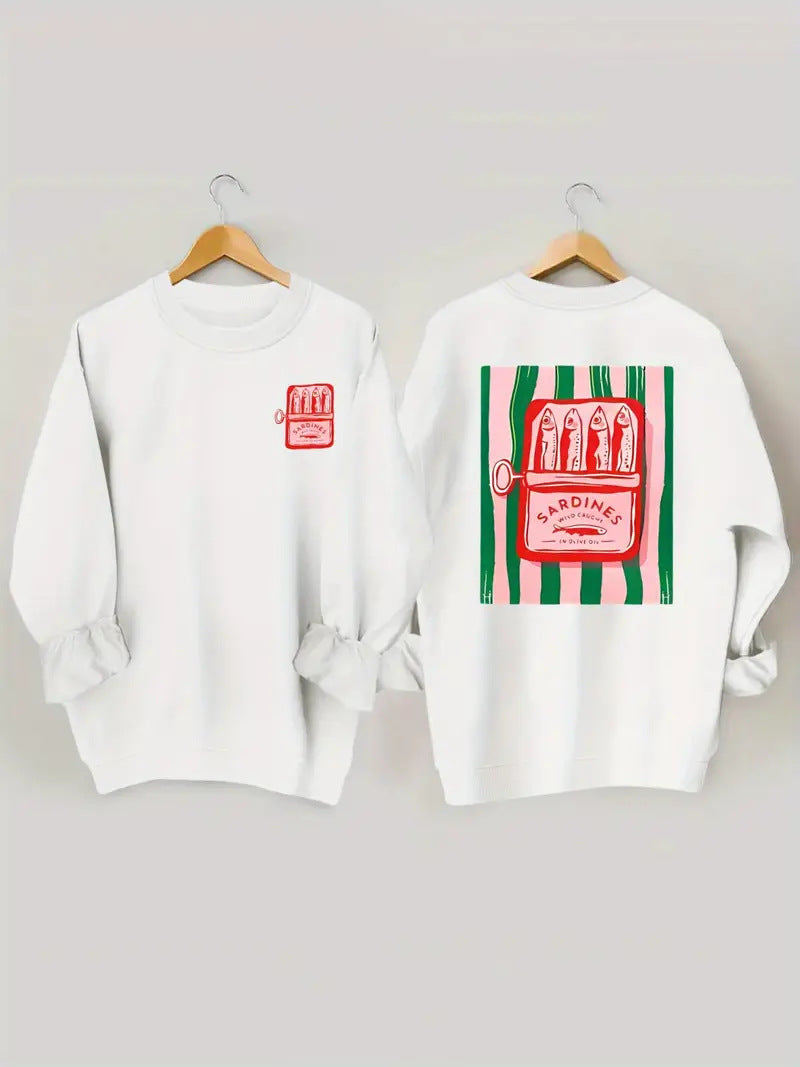 Kvindernes sweatshirt med kreativ sardinegrafik og afslappet pasform Stilla
