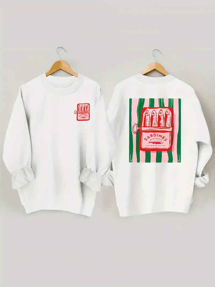 Kvindernes sweatshirt med kreativ sardinegrafik og afslappet pasform Stilla
