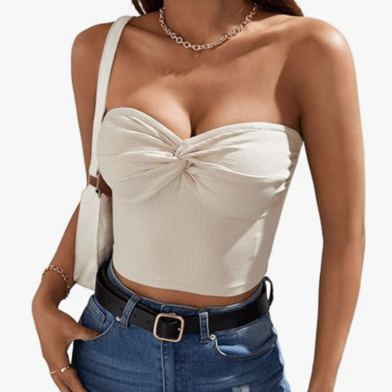 Dame Strapless Rib-Crop-Top med Dreje-Detail Stilla