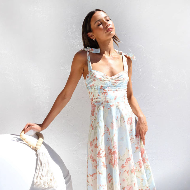 Dame Floral Print A-Linie Midi Kjole Stilla