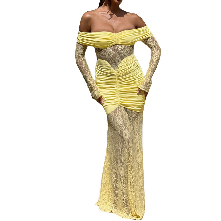 Kvinders maxikjole med elegant rynkning og off-shoulder design