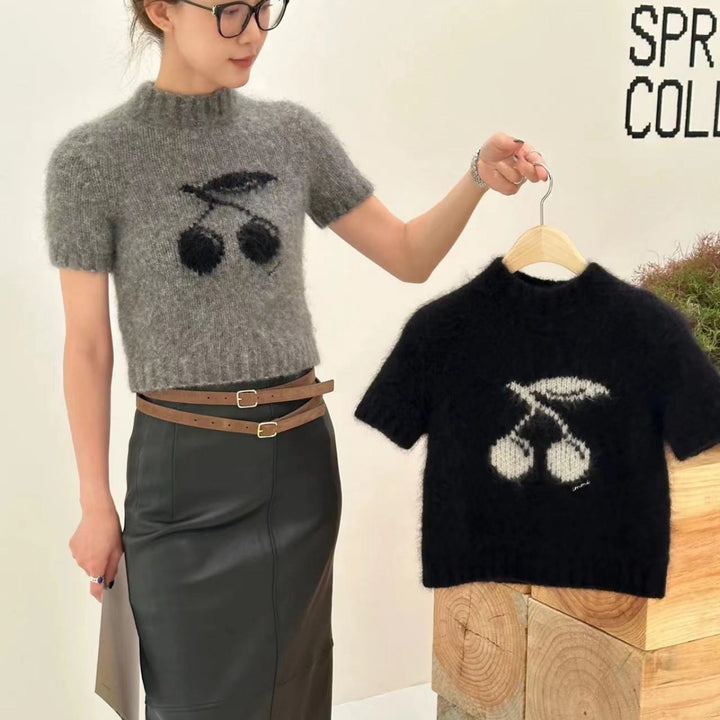 Dame kortærmet pullover med frugtagtig strikdesign Stilla