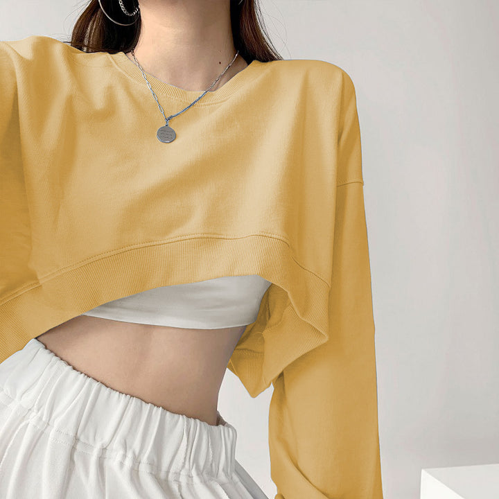 Kvinders afslappede crop sweatshirt med løse ærmer og moderne snit