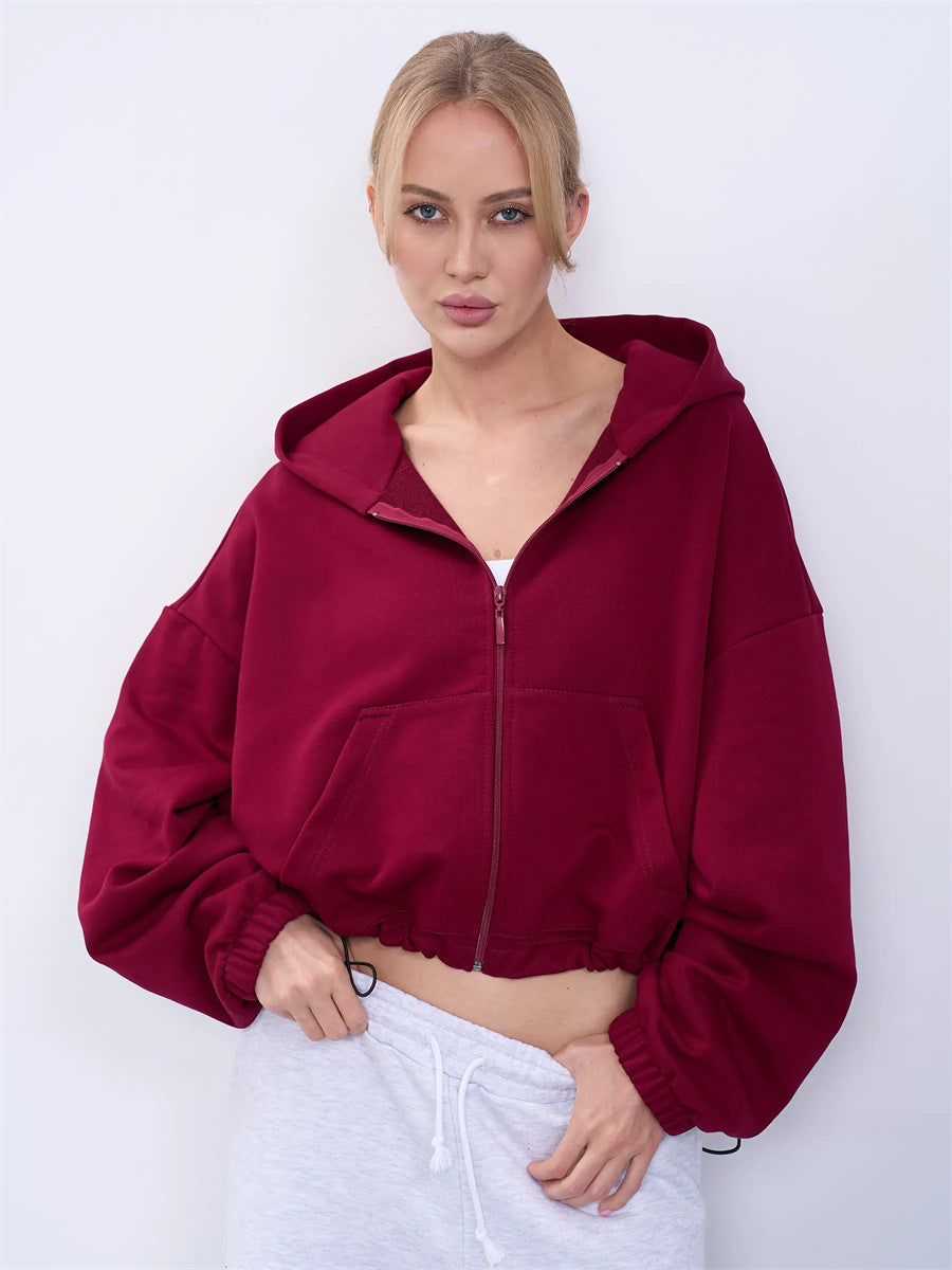 Kvinder casual cropped hoodie med voluminøse ærmer Skovae
