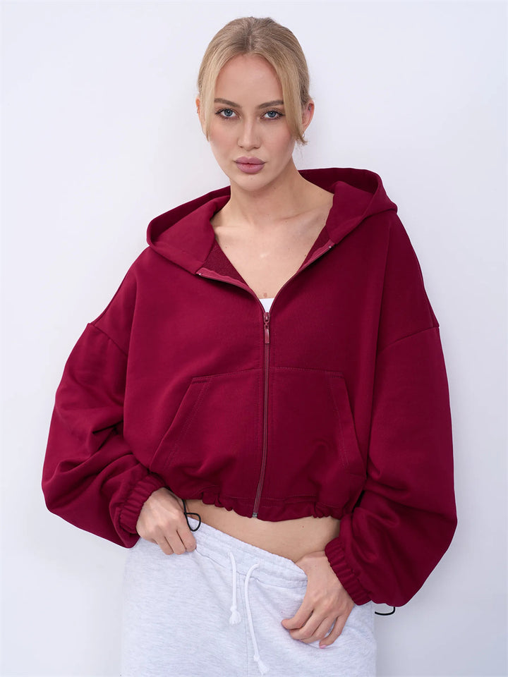 Kvinder casual cropped hoodie med voluminøse ærmer Skovae