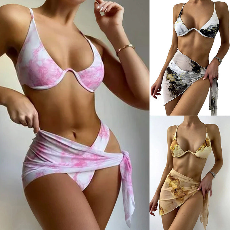 Dame Triangel-Bikini-Sæt med elegant indpakningsskørt og støttende stropper Skovae