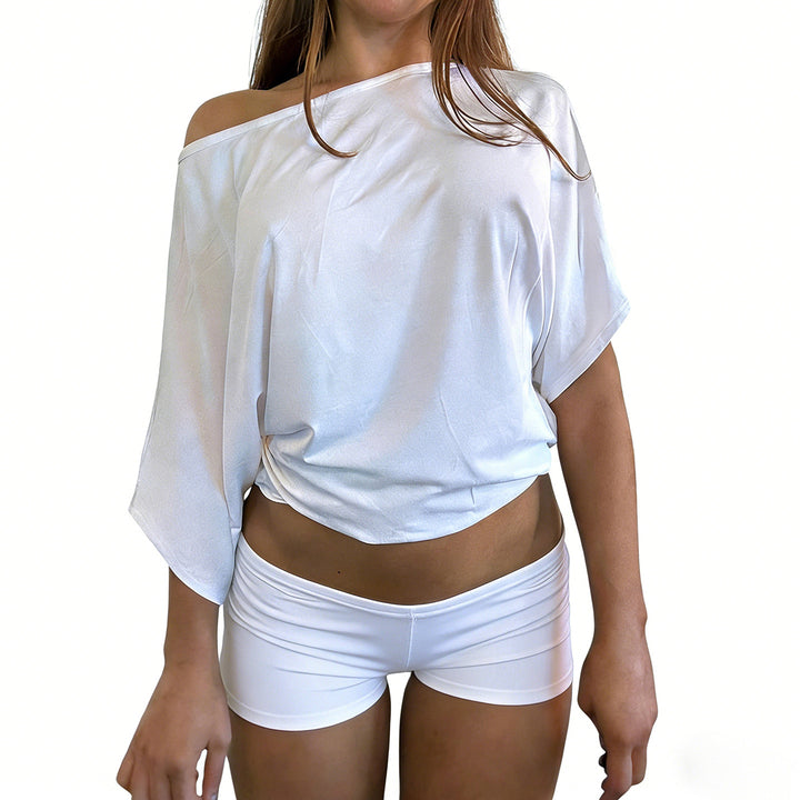 Dame Sporty to-delt sæt med oversized top og korte shorts Skovae