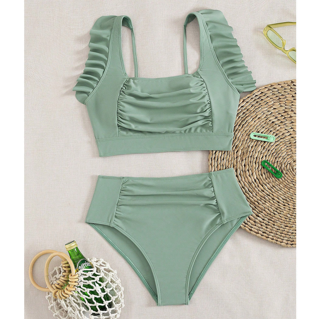 Dame Højtaljet Bikini med Ruffles detaljer Skovae