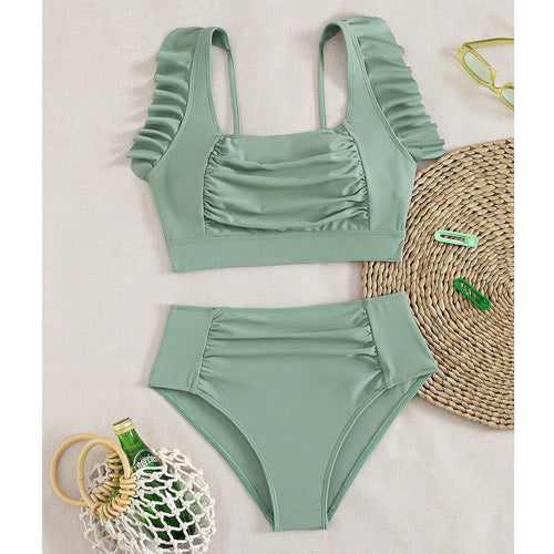 Dame Højtaljet Bikini med Ruffles detaljer Skovae