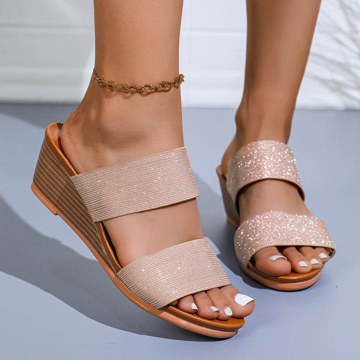 Dame Komfortable Glitter-Sandaler med brede stropper og anatomisk fodseng Stilla