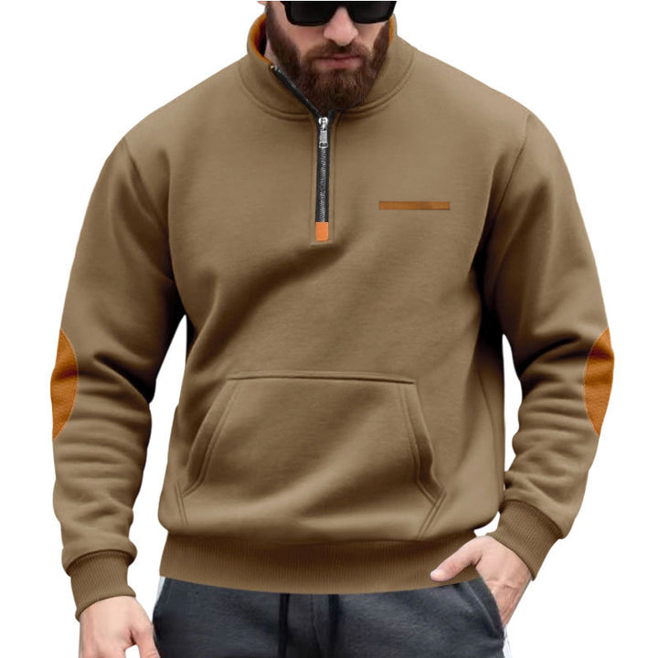 Herre nan halvzip-sweatpullover med ståkrave, kængurulomme og albuepåsætning Skovae