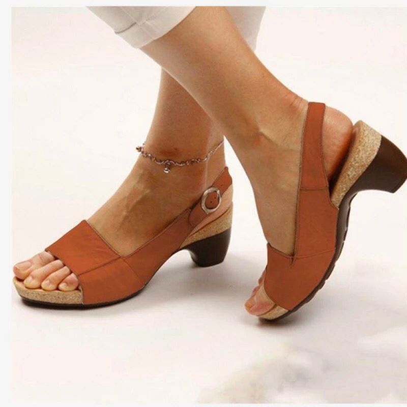 Dame nan sandalede med elastisk hælrem, ergonomisk kork komfortfodbund og lavt bølget hæl Skovae