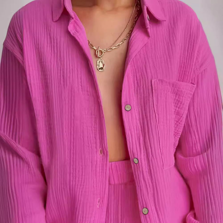 Dame let linnedragt sæt med oversized skjorte og løs pasform Stilla