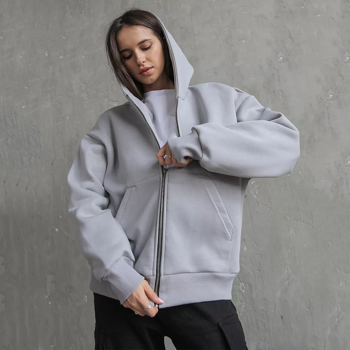 Kvinders Oversized Hættetrøje med Lynlås og Store Lommer Skovae