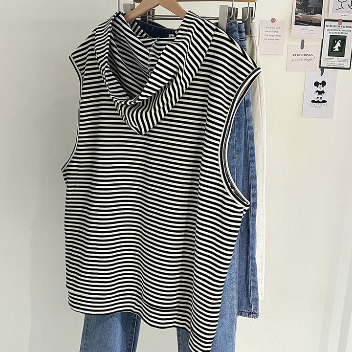 Femme Ærmeløs Stribet Hoodie-Top Stilla