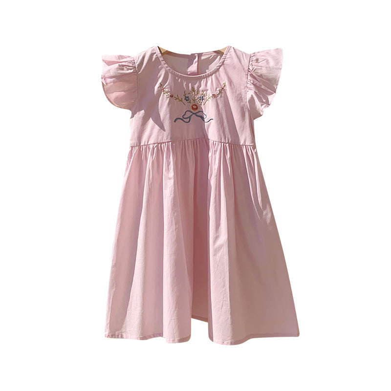 Pige Broderet Bomuldsdress Stilla