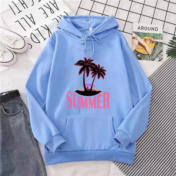 Kvinder's hoodie med sommermotiv og tropisk palmeprint Skovae