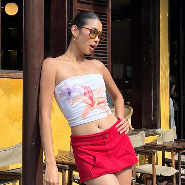Femme Floral Print Strapless Crop Top Stilla