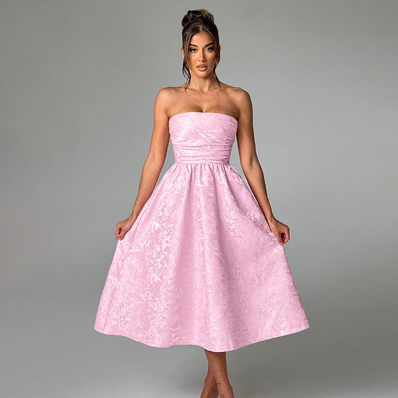 Dame off-shoulder A-line kjole med luksuriøst blomsterdesign Skovae