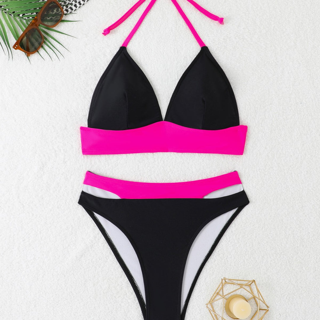 Kvinder Farveblok Højskåret Bikini Sæt Stilla