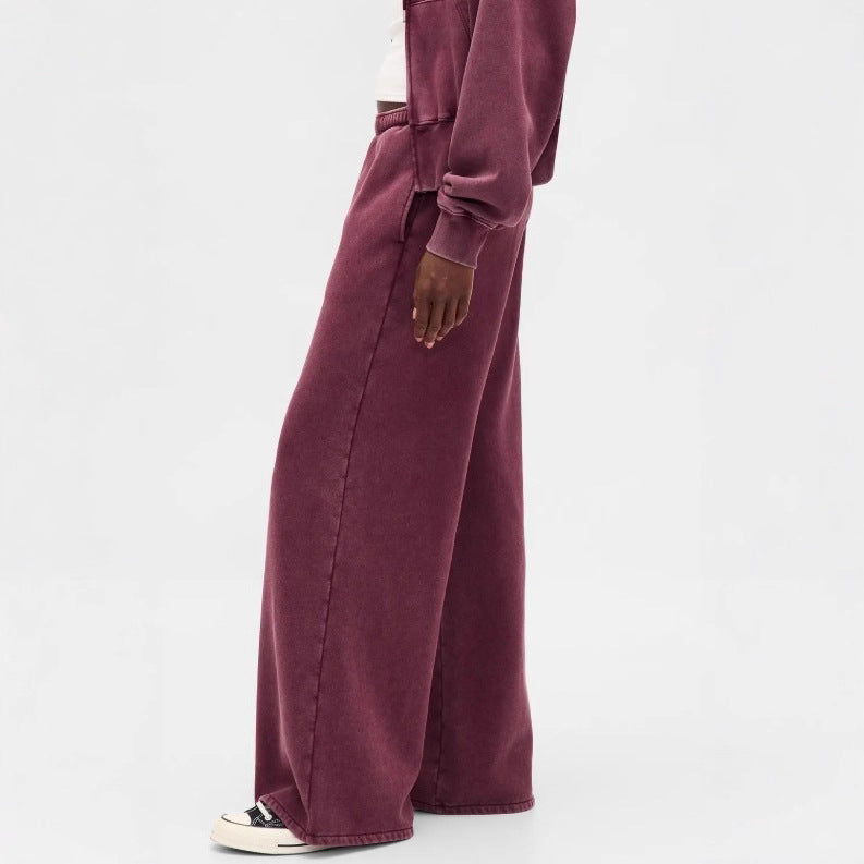 Dame nan to-delt frotté loungewear sæt med lynlås hættetrøje og bredskåren joggingbukser Skovae