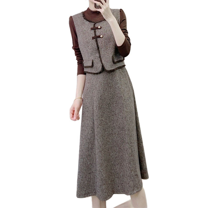 Dame Struktureret Tweed Vest med elegant Nederdel Stilla