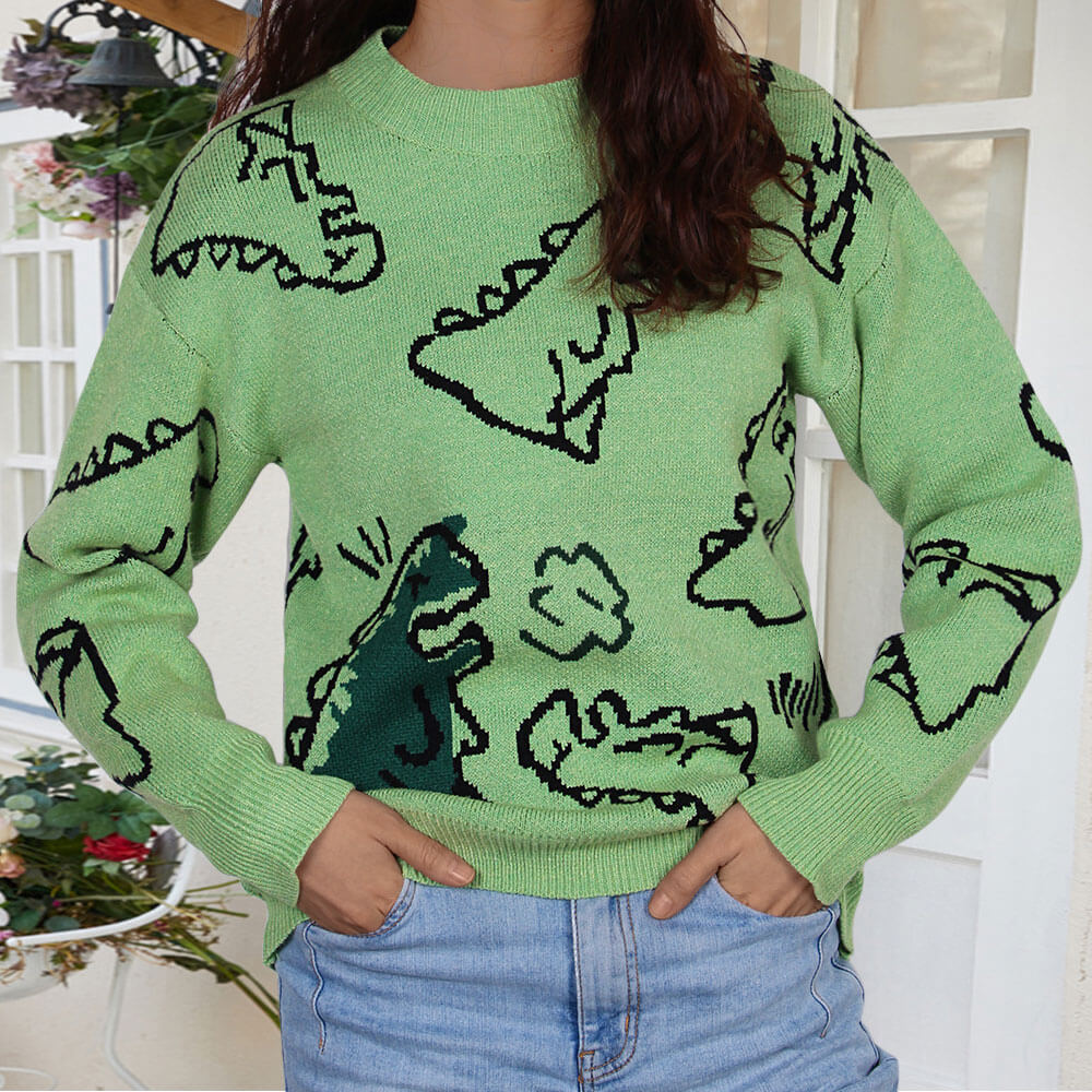 Dame sweater med dinosaur motiv og afslappet pasform Stilla