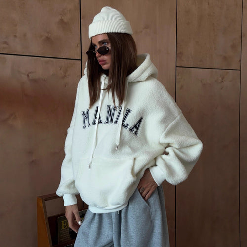 Kvinders oversized fleece hoodie med broderet logo Stilla