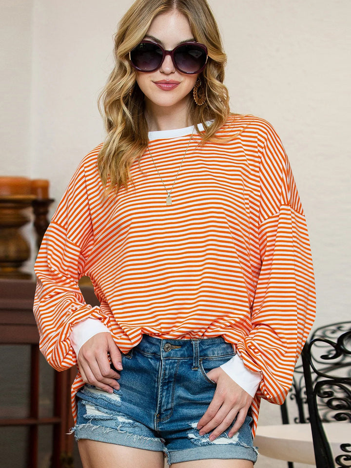 Dame Casual stribet oversized sweatshirt med svingende kant og stribede ærmer Stilla