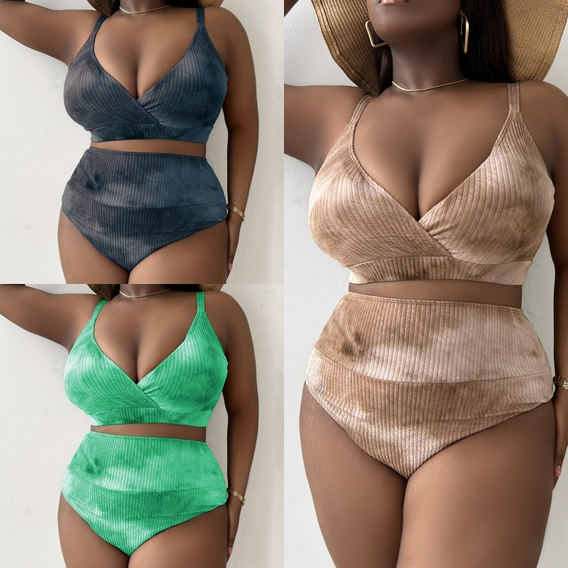 Dame højtaljet bikini-sæt med raffineret rib-design Skovae