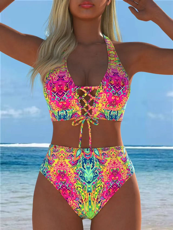 Dame Højskåret Bikini med elegant snøre detaljer Skovae
