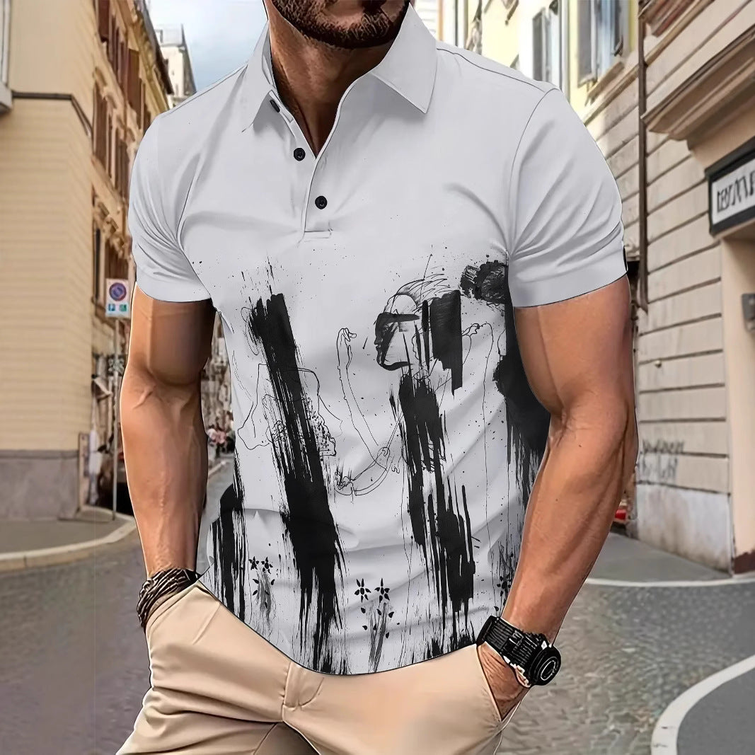 Herrer Poloshirt med kreativt grafisk design og åndbare egenskaber Stilla