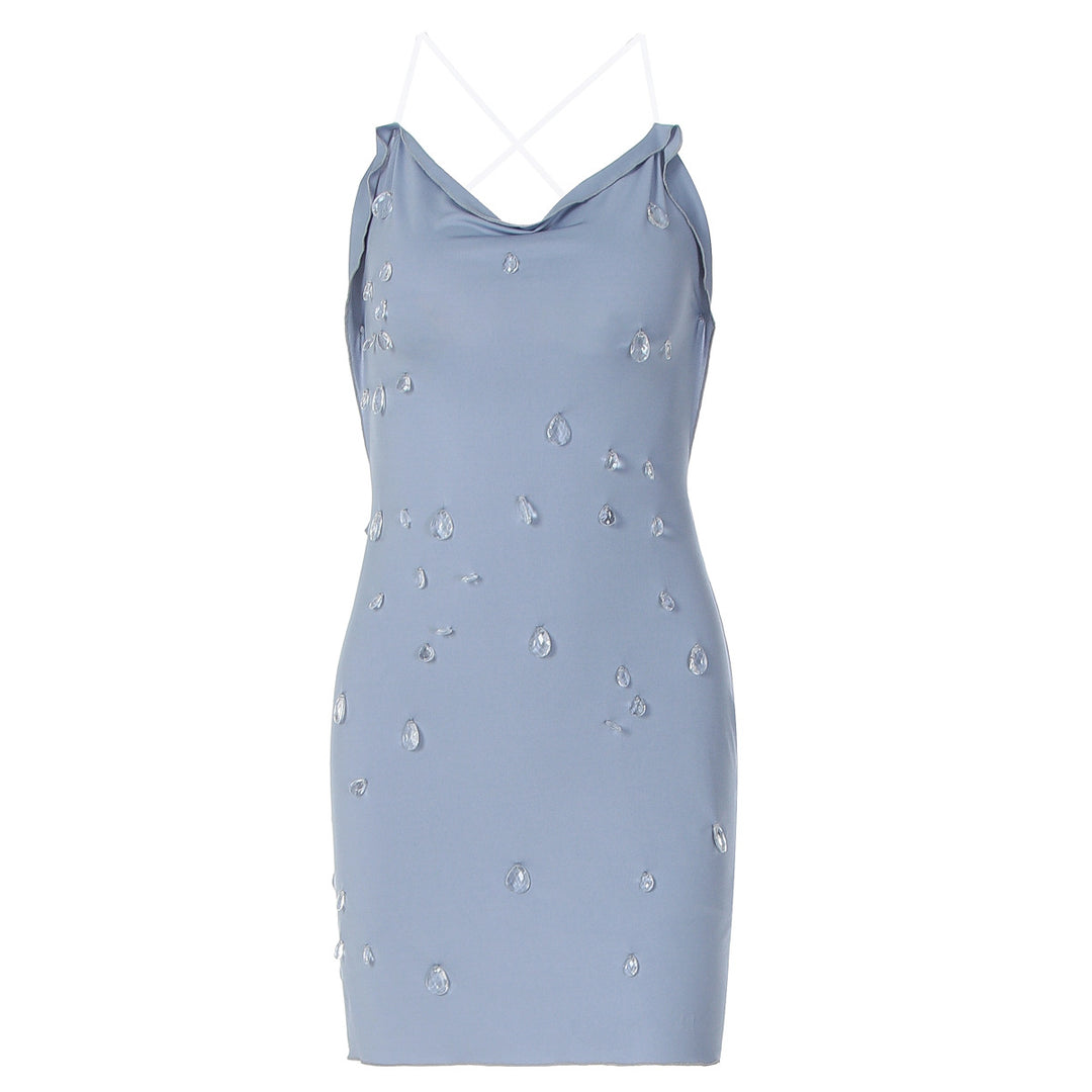 Dame figurformende minikjole med elegant drapering og transparente applikationer Skovae