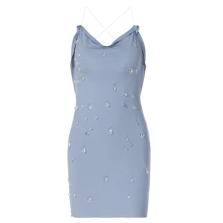 Dame figurformende minikjole med elegant drapering og transparente applikationer Skovae