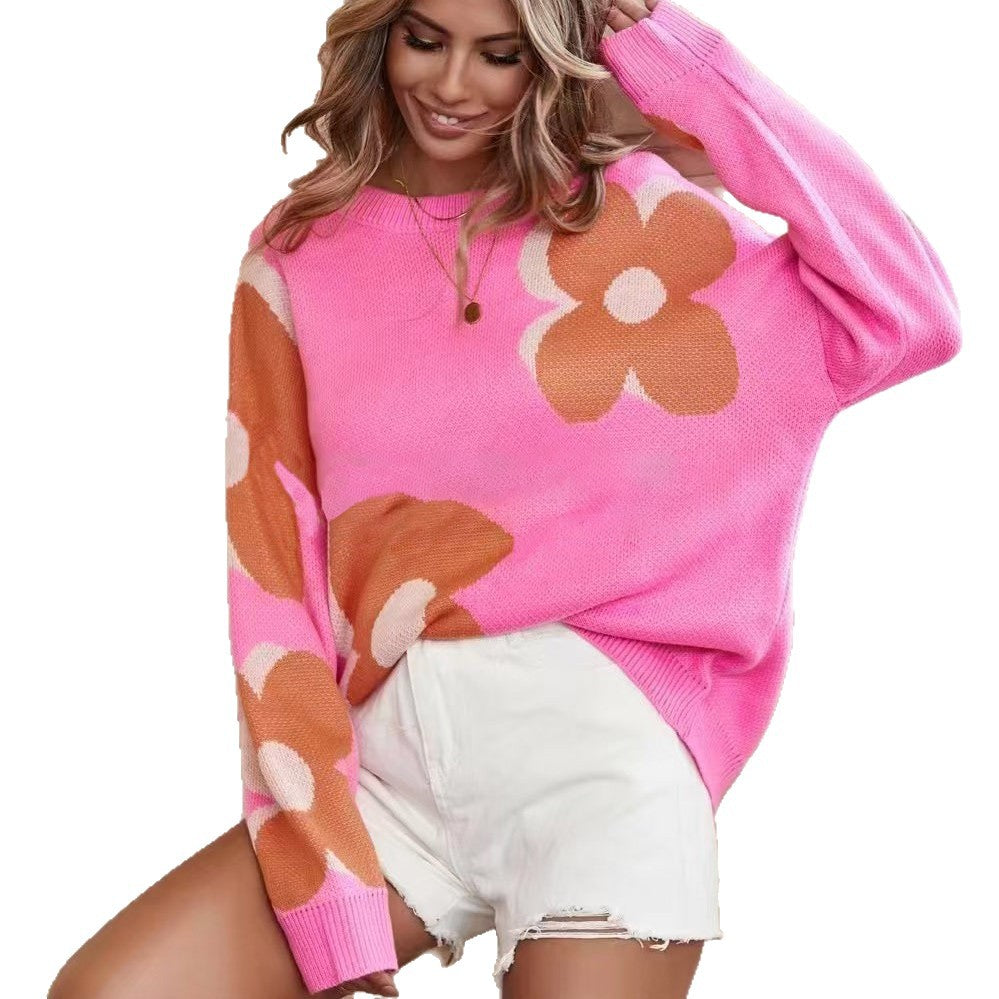 Kvinders sweater med blomsterdesign og klassisk rund hals Stilla