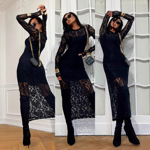 Dame Gennemsigtig Lace Bodycon Kjole Stilla