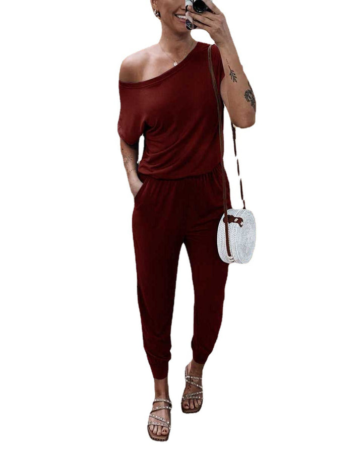 Dame Off-Shoulder Jumpsuit med elastisk liv og afslappet snit Stilla