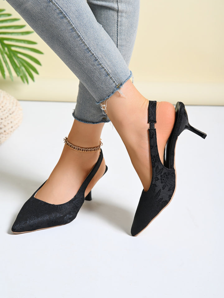Dame elegante Slingback-pumps med floralt jacquardmønster Stilla