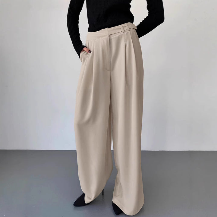 Dame bred chinos med elegant snit og højt siddende talje Stilla