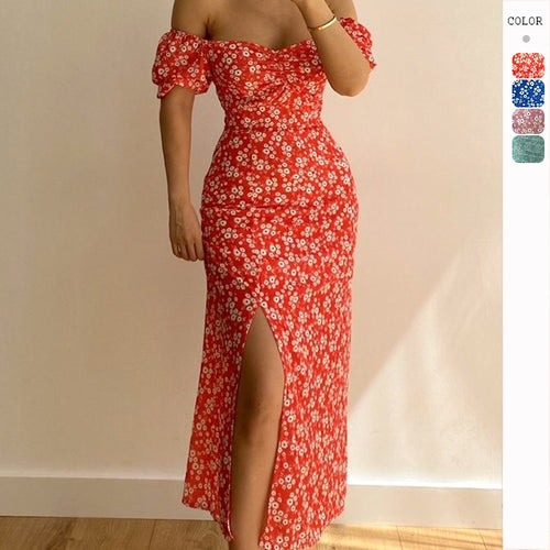 Kvindernes Figursyet Maxi Kjole med Puffærmer og Blomsterdesign Stilla