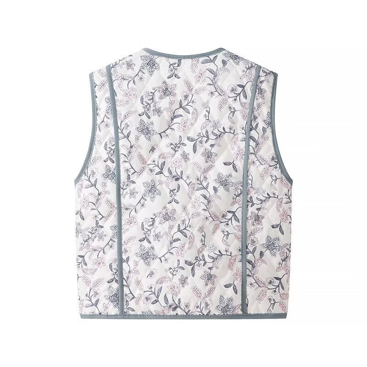 Kvinder Quiltet Vest med blomstertryk og praktiske lommer Stilla