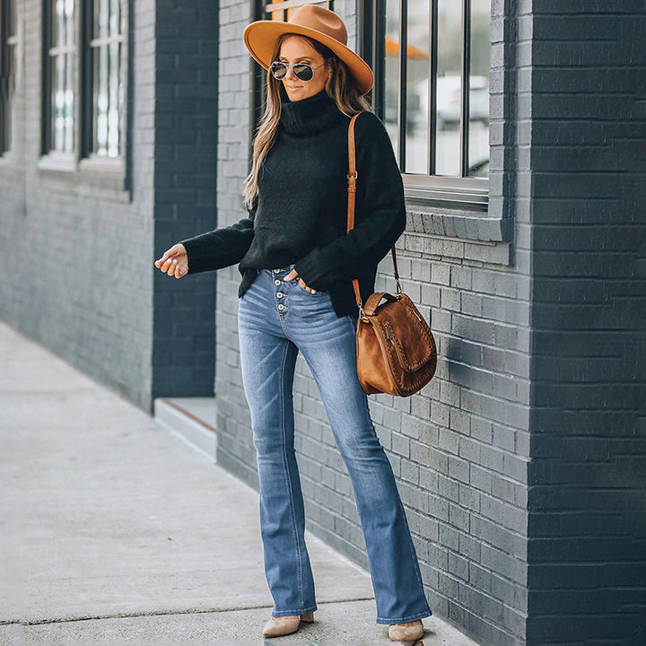 Dame Bootcut Jeans med høj talje og moderne knapdetaljer Stilla